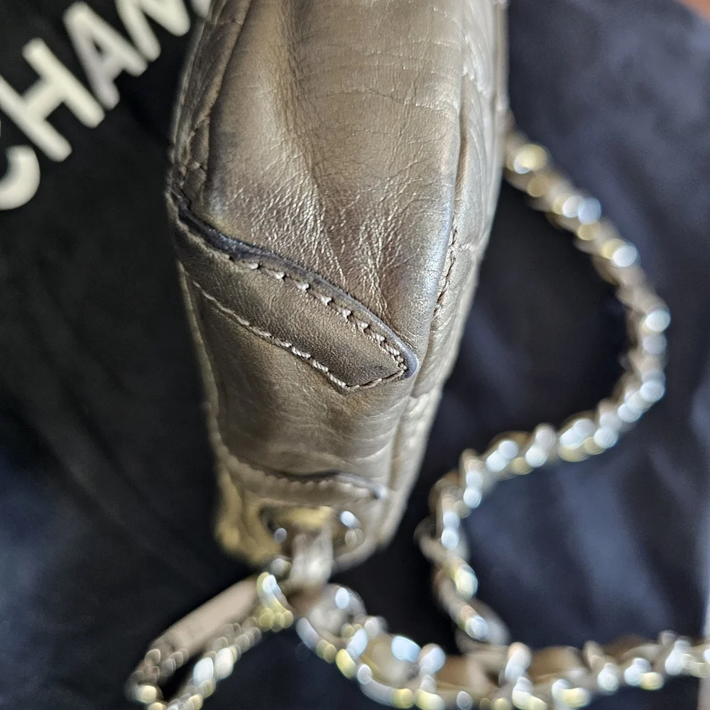Chanel Vintage Metallic Aged Calfskin Quilted Cotton Club Pochette in Gold - Picture 15 of 16